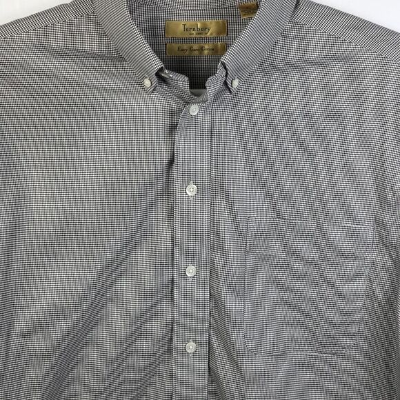Turnbury Non Iron Men's Large / 34  Gray Checkered Long Sleeve Dress Shirt - Picture 1 of 9